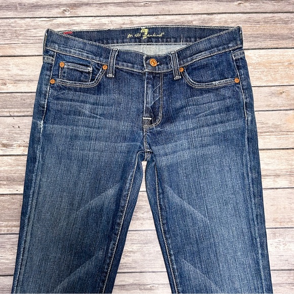 7 For All Mankind Medium Wash Straight Leg Low Rise Jeans 28 7FAM 32.25 Inseam - Picture 2 of 10